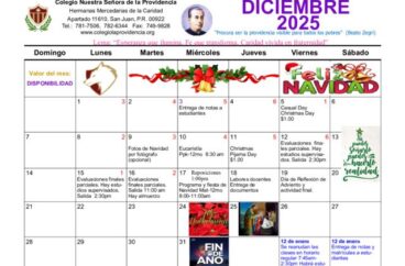 Calendario diciembre 2025
